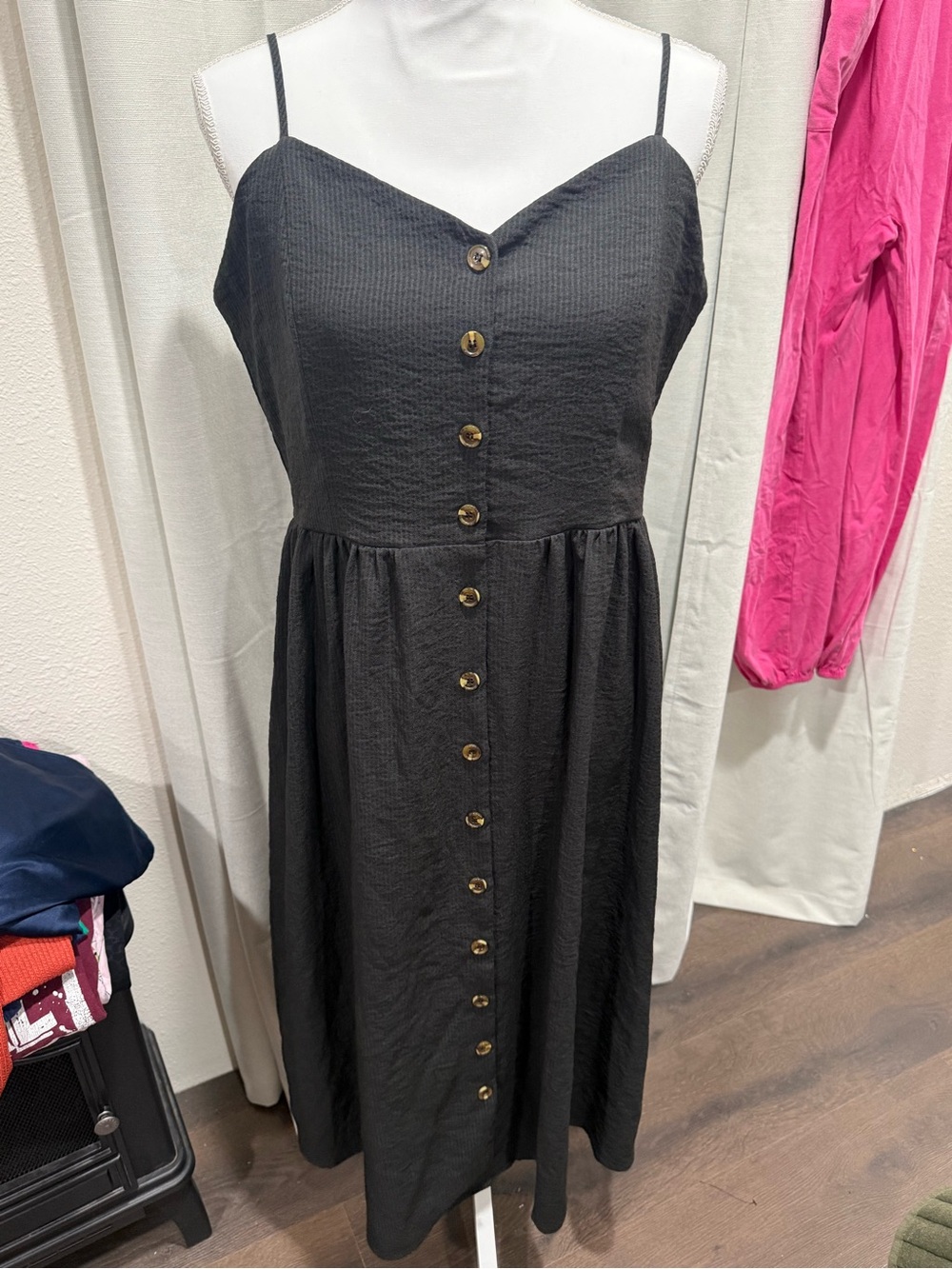 H&M Black Spaghetti-Strap Button-Front Maxi Dress